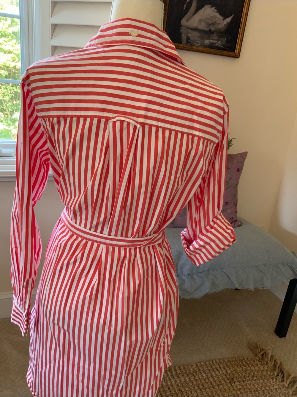 Free Assembly Orange & White Striped Shirt Dress with Waist Tie - Picture 3 of 7